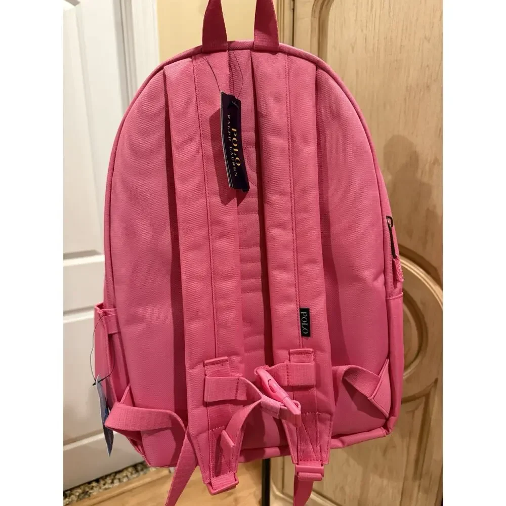 Polo Ralph Lauren Backpack Full Size Laptop Unisex Pink Bear School Bag Canvas